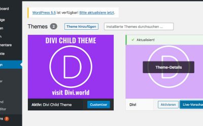 Divi Theme und WordPress aktualisieren, BackUp mit UpdraftPlus erstellen